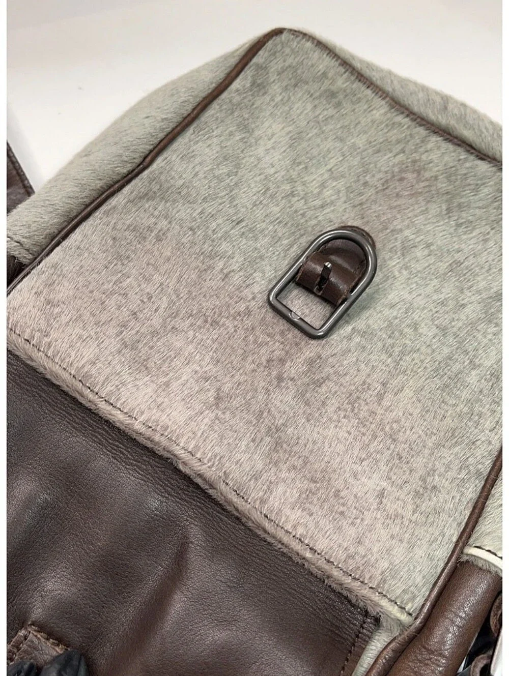 Rare Bottega Veneta Pony Hair Calf Crossbody Bag Gray Brown Leather Unisex